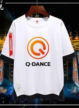 猎头者hardstyle Q-Dance电音DJ假两件短袖T恤衫男女五分袖半中袖