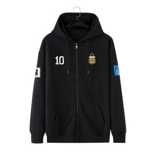 阿根廷国家队10号梅西足球衣服开衫卫衣男女休闲拉链带帽连帽外套