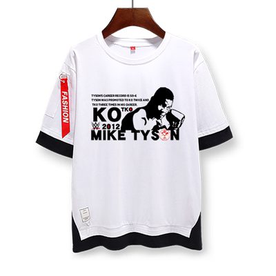 拳王迈克泰森拳击迷复出纪念假两件短袖T恤衫男女5五分袖中袖半袖