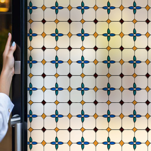 静电复古格子磨砂玻璃贴纸卫生间窗户移门隔断透光不透明高级贴膜