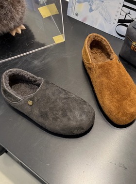 蝶澳~复古加绒加厚简约内增高4厘米勃肯鞋2025冬真皮棉鞋2083-12