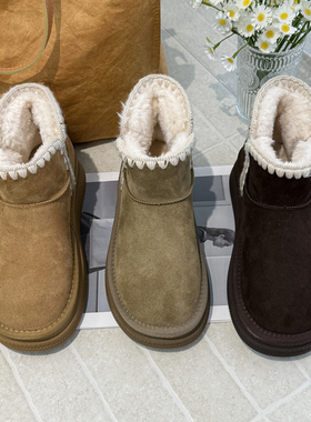 TATAFOCUS~保暖毛毛雪地靴2025冬新款磨砂皮加绒加厚中筒靴6307