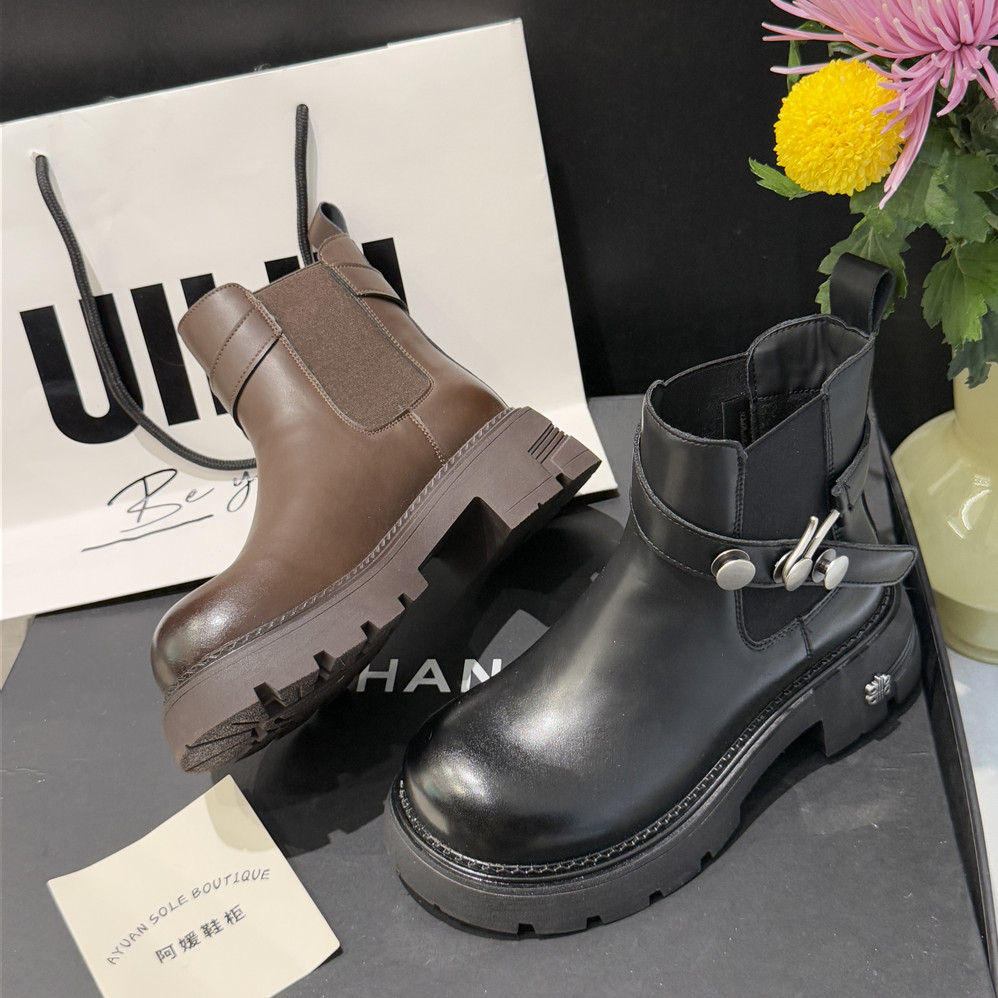 昕瑞德2025冬新厚底马丁靴英伦风切尔西短靴二层牛皮加绒711-8