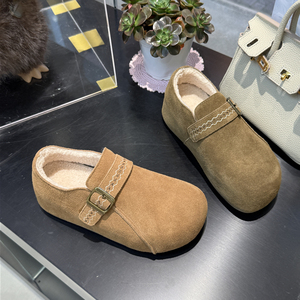 蝶澳~少女穿搭4厘米2025冬季款一脚蹬反绒皮勃肯鞋加绒棉鞋8715R