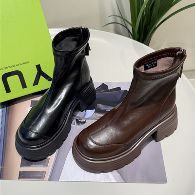 加绒~厚底粗跟短靴2025新款秋冬女鞋高跟马丁靴高级感女靴5232-8B