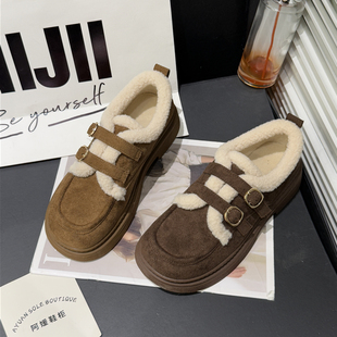 269 圆典 2025冬季 日系甜美JK单鞋 198 加绒加厚魔术贴一脚蹬乐福鞋