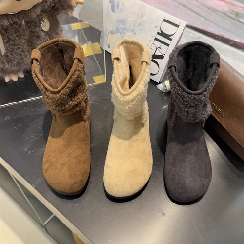 蝶澳~毛绒勃肯雪地靴女冬季加绒绒面保暖舒适时尚百搭短靴60F8135