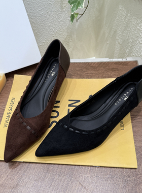 雨薇露露2025新秋绒面尖头百搭时尚气质职业细跟女单鞋 25199-3