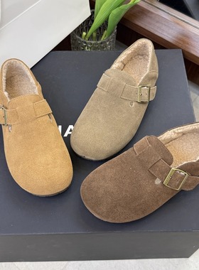 TATAFOCUS~2025冬季磨砂皮舒适加绒保暖勃肯鞋一脚蹬懒人鞋5520-1