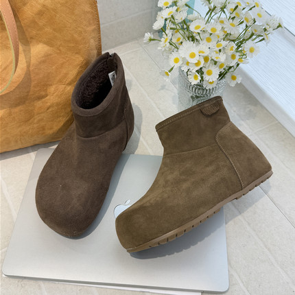 茉妮卡~保暖毛毛雪地靴2025冬磨砂皮加绒加厚短筒后拉链M5131-53