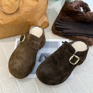 751 TATAFOCUS 包头半拖鞋 一脚蹬懒人鞋 加绒2025冬反绒皮勃肯鞋