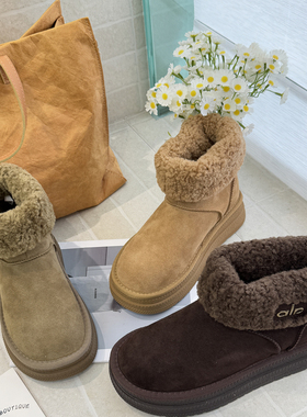 TATAFOCUS~翻边雪地靴反绒皮中筒厚底2025冬款加绒勃肯鞋棉靴6306