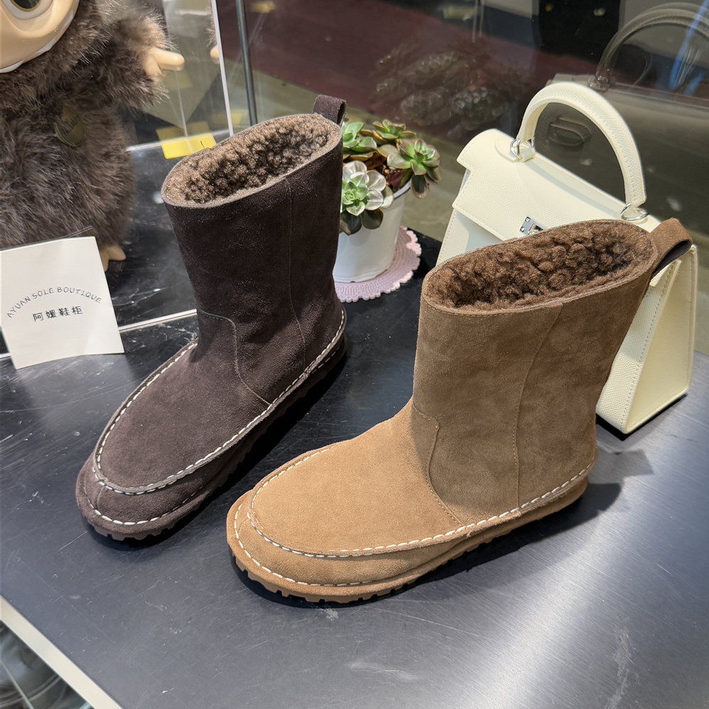 蝶澳~可翻盖保暖毛毛雪地靴2025冬款磨砂皮加绒加厚中筒靴L275-12