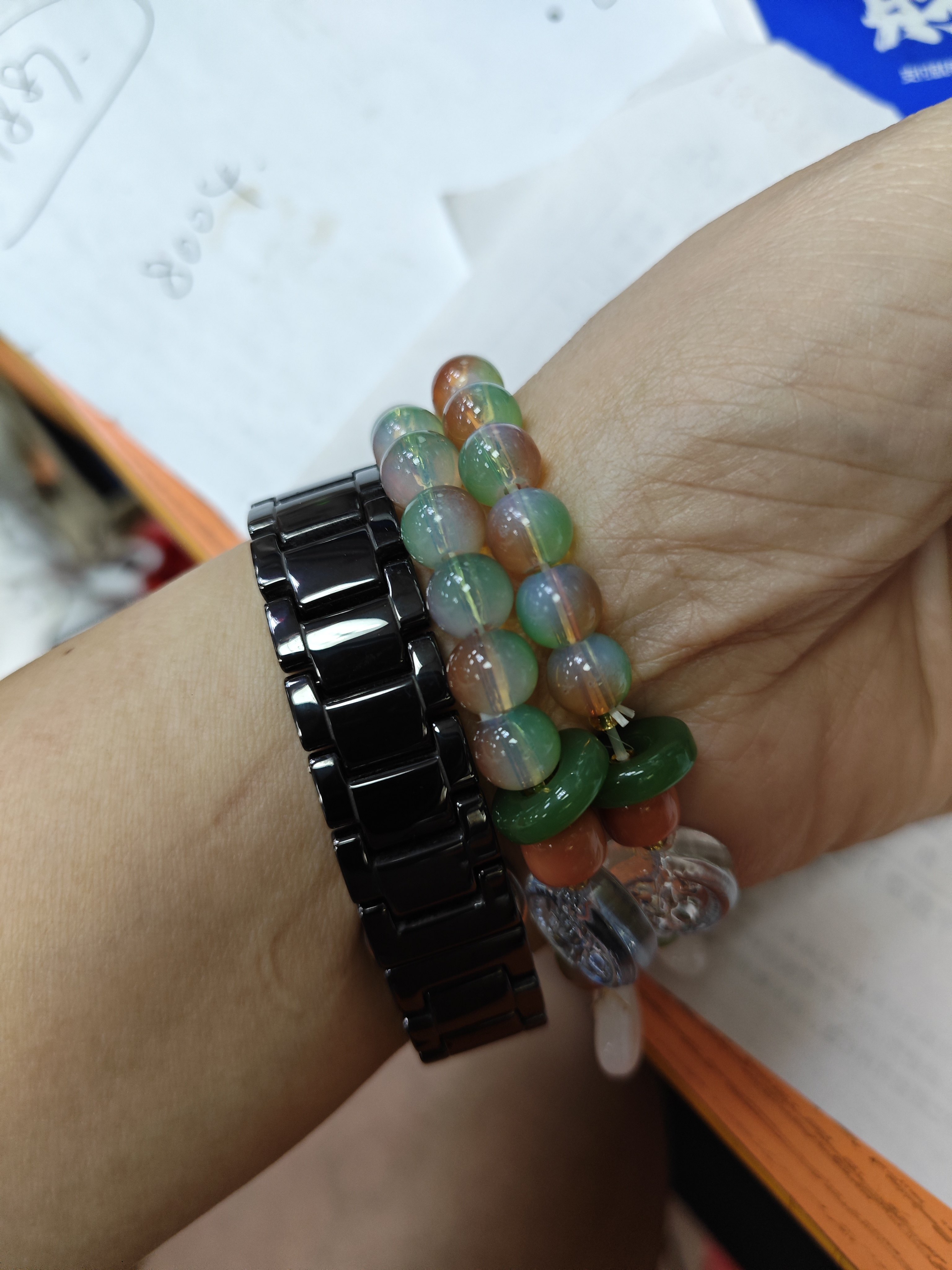 掌上朝珠孔雀玛瑙珍珠水晶饰品手串手链送生日礼物礼品