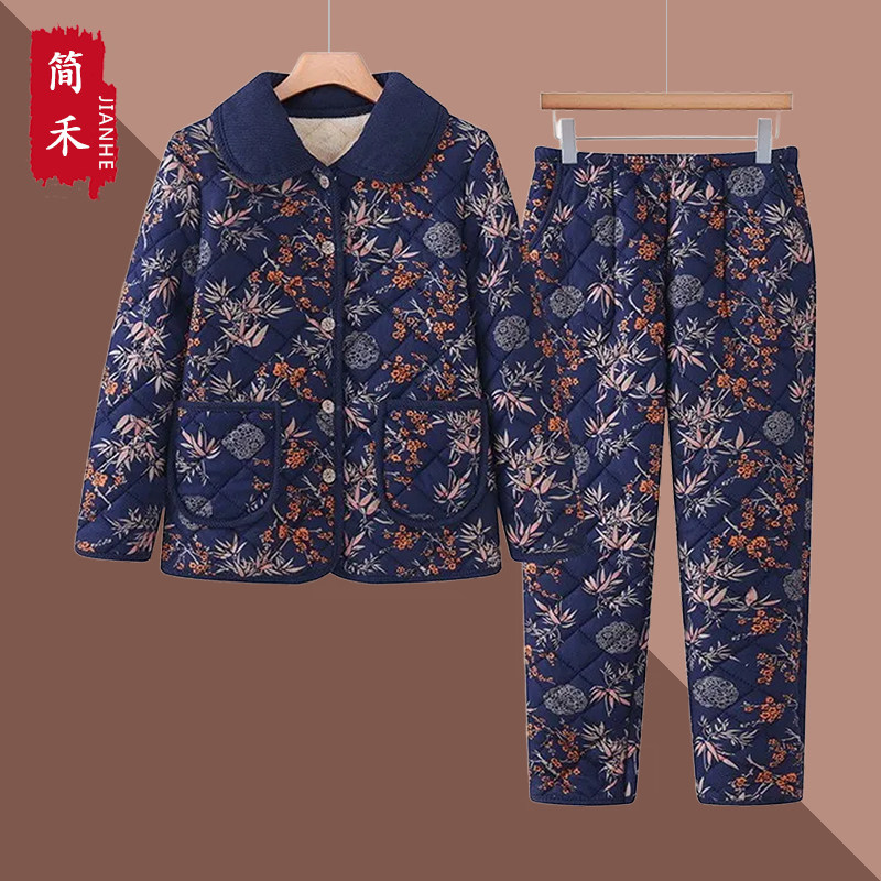 中老年女秋冬加绒加厚棉衣棉裤
