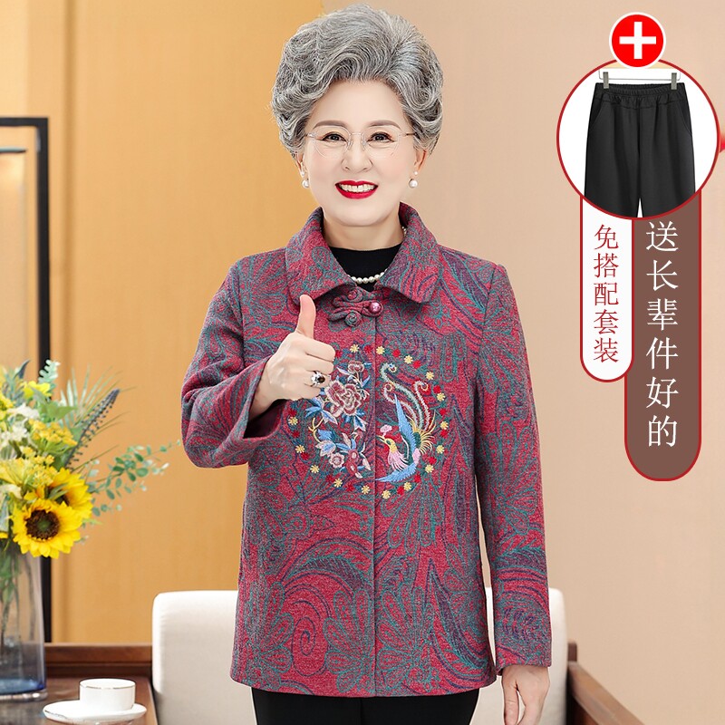 奶奶春秋外套妈妈冬装套装中老年人女装唐装老太太衣服老人上衣服