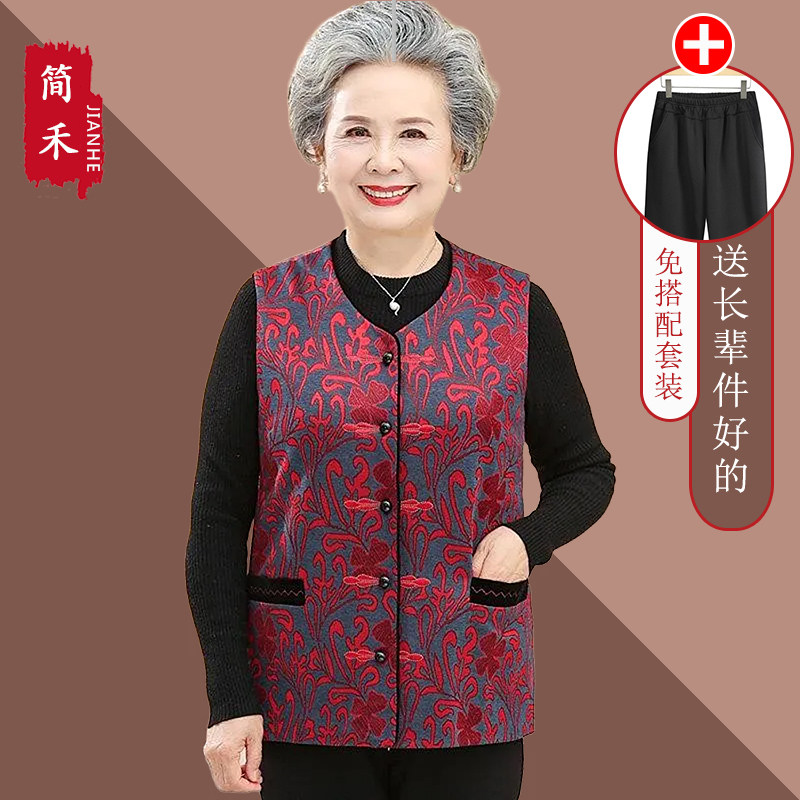 中老年女秋冬加绒加厚马甲