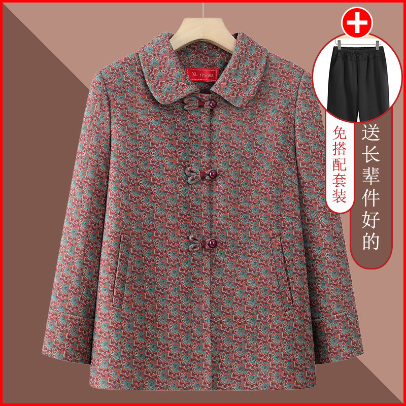 妈妈装秋装中老年人外套女60岁70奶奶翻领碎花上衣老太太春秋衣服