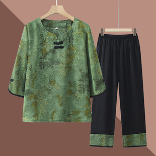 中老年人夏装套装女奶奶半袖T恤妈妈宽松衣服老太太夏天透气小衫