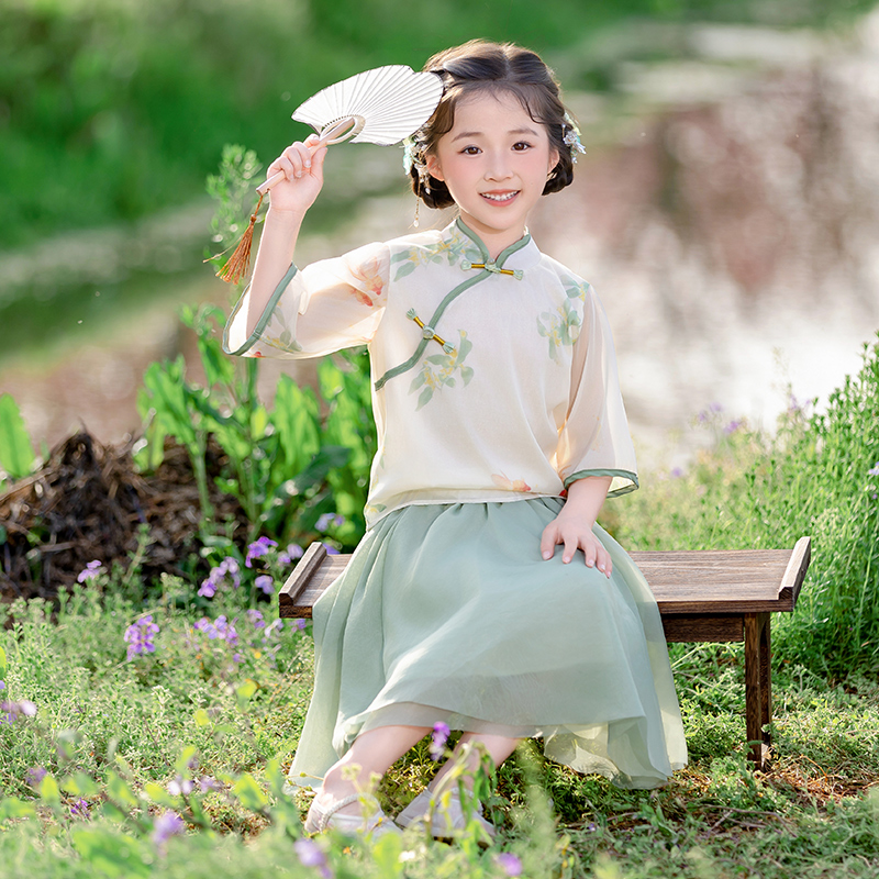夏季月下清荷国风套装