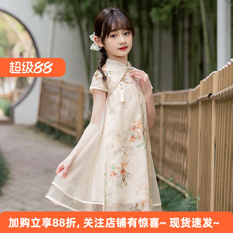 女童短袖中国风夏季旗袍连衣裙图片