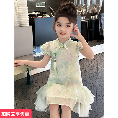 夏季短袖绿莹旗袍连衣裙