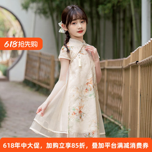 女童短袖中国风夏季旗袍连衣裙