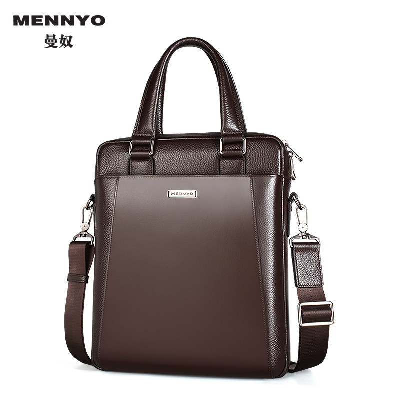曼奴男士手提包真皮男包竖款公文包单肩包牛皮斜挎包商务电脑男包