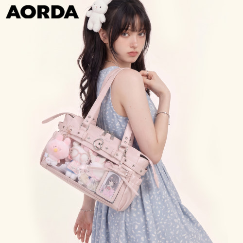 AORDA韩系粉色机车痛包谷子娃包