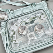 AORDA 原创绿色痛包双肩通勤大容量单肩斜挎吧唧包二次元 20cm娃包