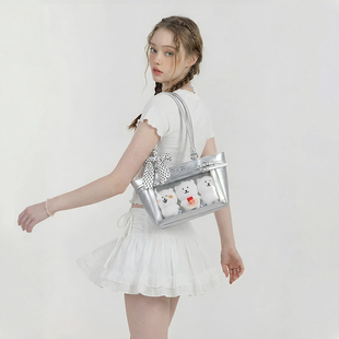 AORDA 银色波点10cm微痛包单肩波士顿古早痛吧唧娃包 小食量二次元