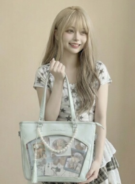 AORDA 高级感小食量单肩绿色痛包斜挎通勤外出吧唧透明娃包二次元