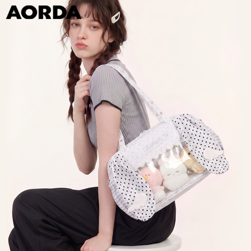 AORDA韩系波点兔耳痛包透明娃包