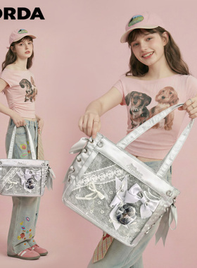AORDA 外出小食量丝带痛包斜挎日常通勤二次元单肩托特包吧唧娃包