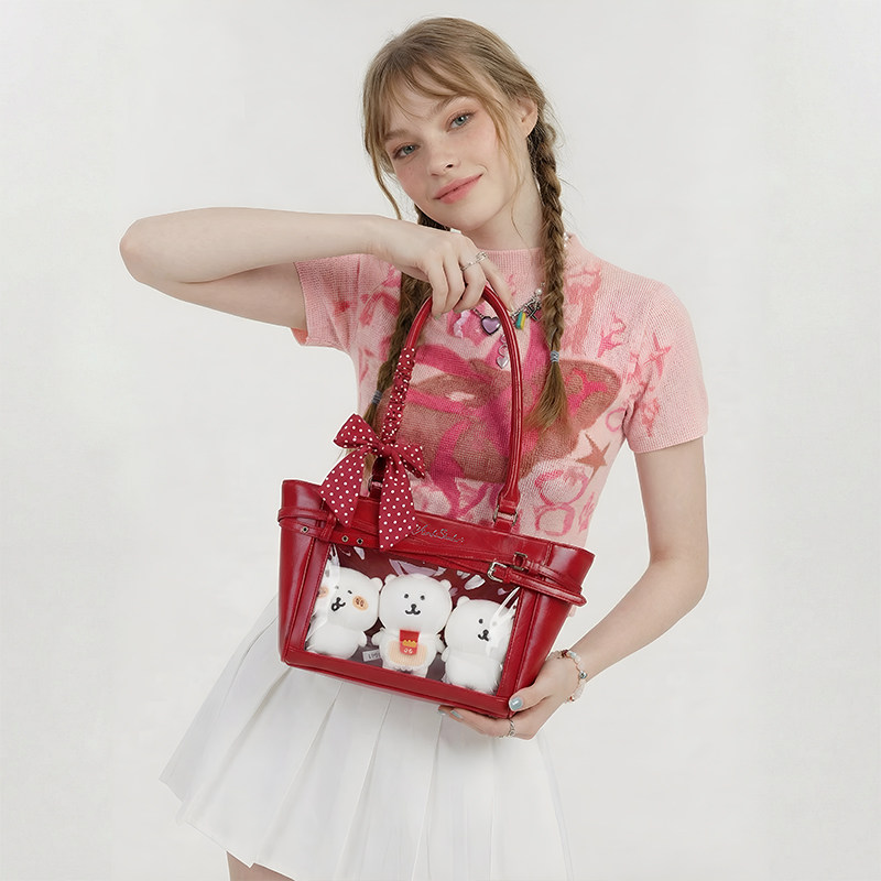 AORDA 韩系波点小食量红色痛包单肩波士顿10cm娃包吧唧玩偶保护套