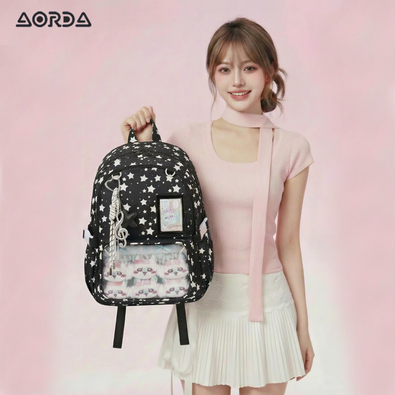 AORDA 黑色痛包书包初中女生娃包吧唧大容量高中生高颜值背包双肩,箱包皮具/热销女包/男包,痛包,淘宝优惠券,粉丝福利购,淘宝优惠卷