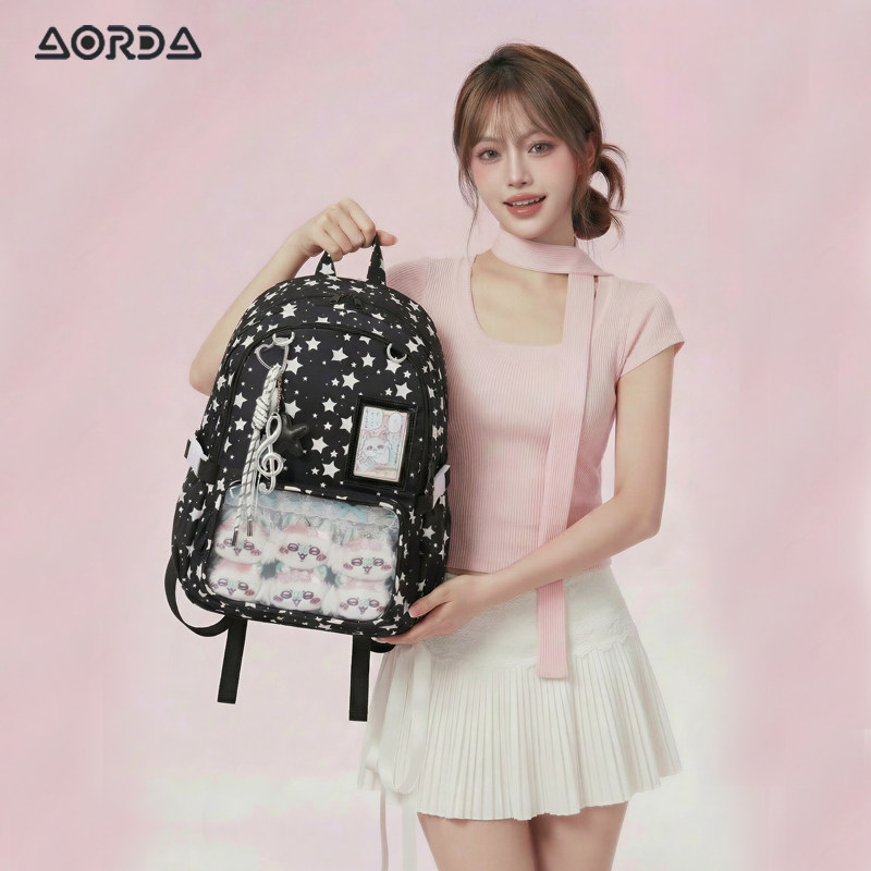 AORDA 日常款高中生背包双肩黑色痛包书包初中女生娃包吧唧大容量,箱包皮具/热销女包/男包,痛包,淘宝优惠券,粉丝福利购,淘宝优惠卷