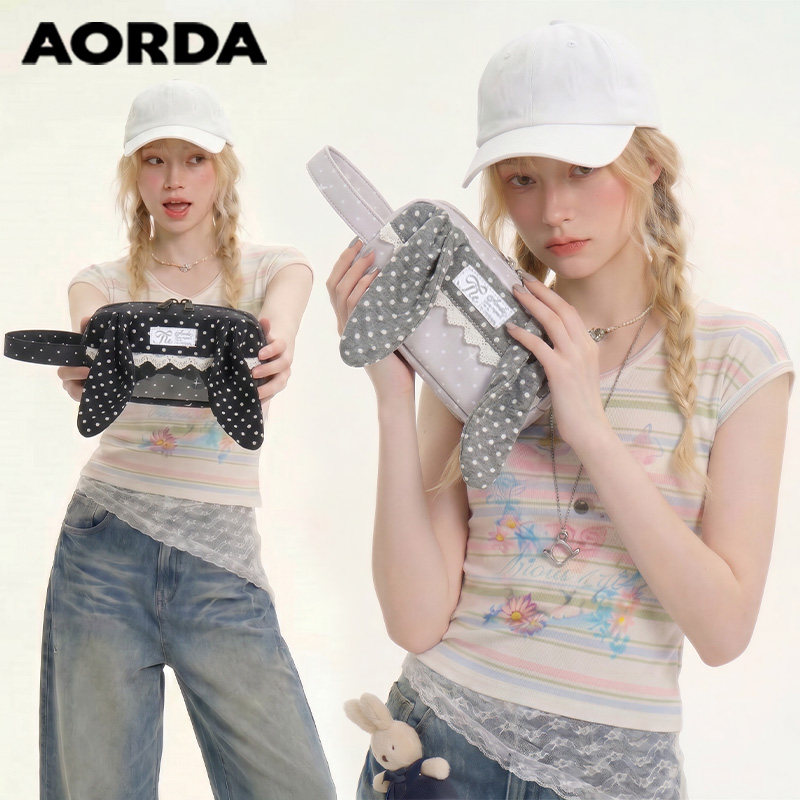 AORDA2026新款兔耳痛笔袋波点微痛包大容量高颜值ins风透明文具盒韩系小学初中高中大学女生铅笔盒可爱吧唧包