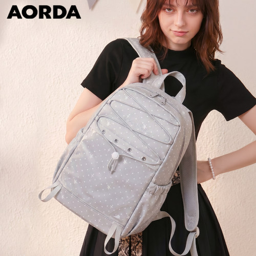 AORDA二次元波点灰色痛包双肩包
