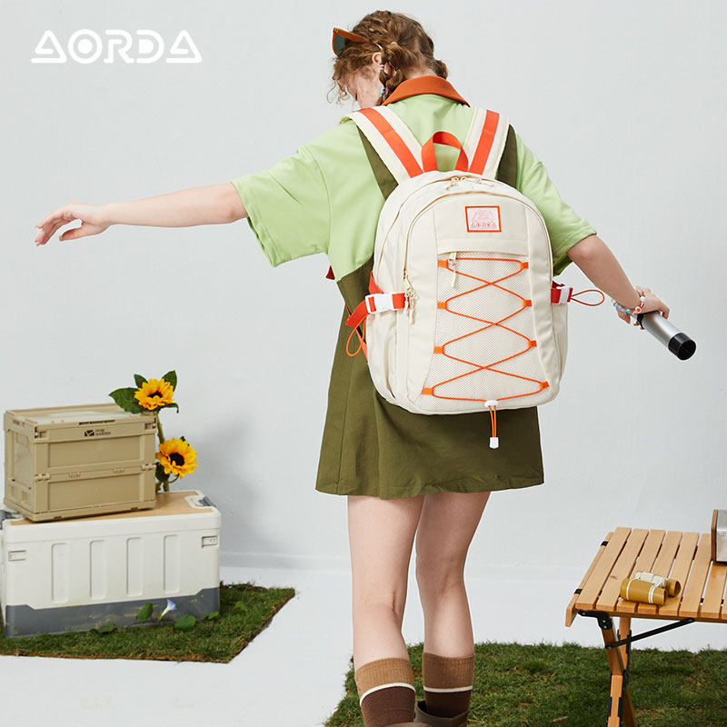 AORDA露营日记书包初中女生撞色双肩包旅行大容量大学生电脑包ins