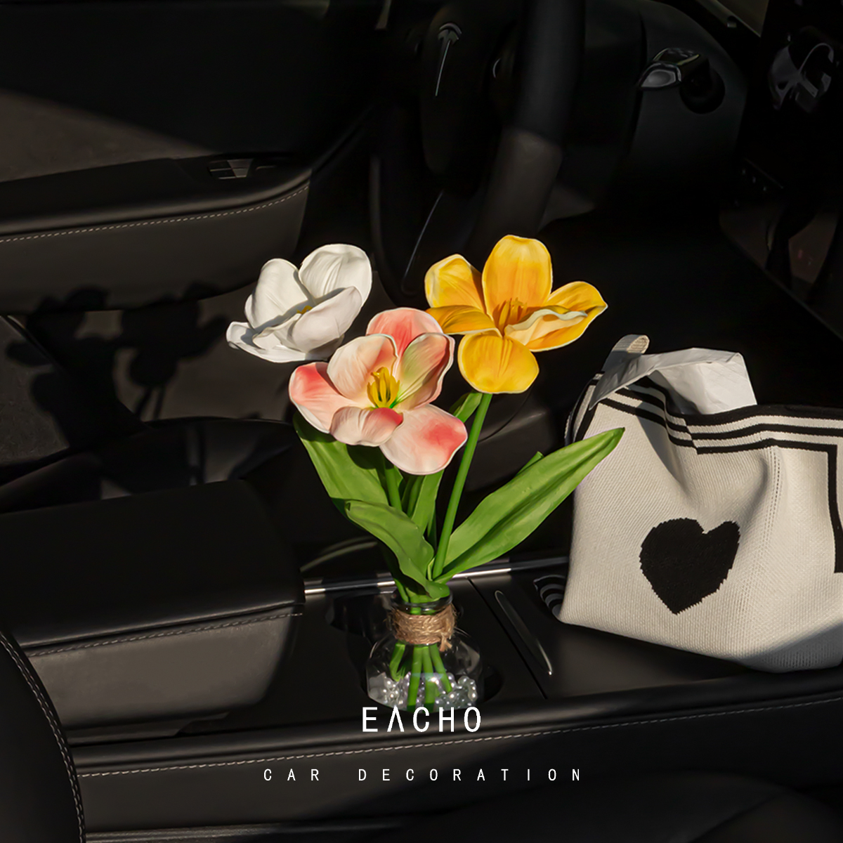 仿真郁金香花束汽车内珍珠花瓶