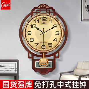 康巴丝2025新款 挂钟客厅家用石英钟挂墙钟表静音挂表时钟日历 中式