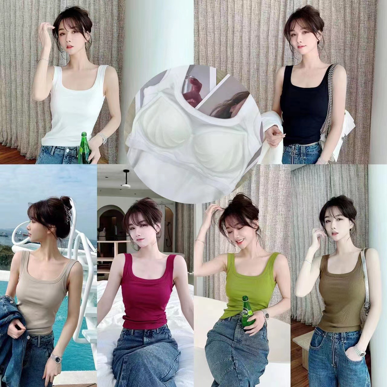 卡卡升级版防走光吊带背心二合一打底内搭自带杯垫上衣女一件