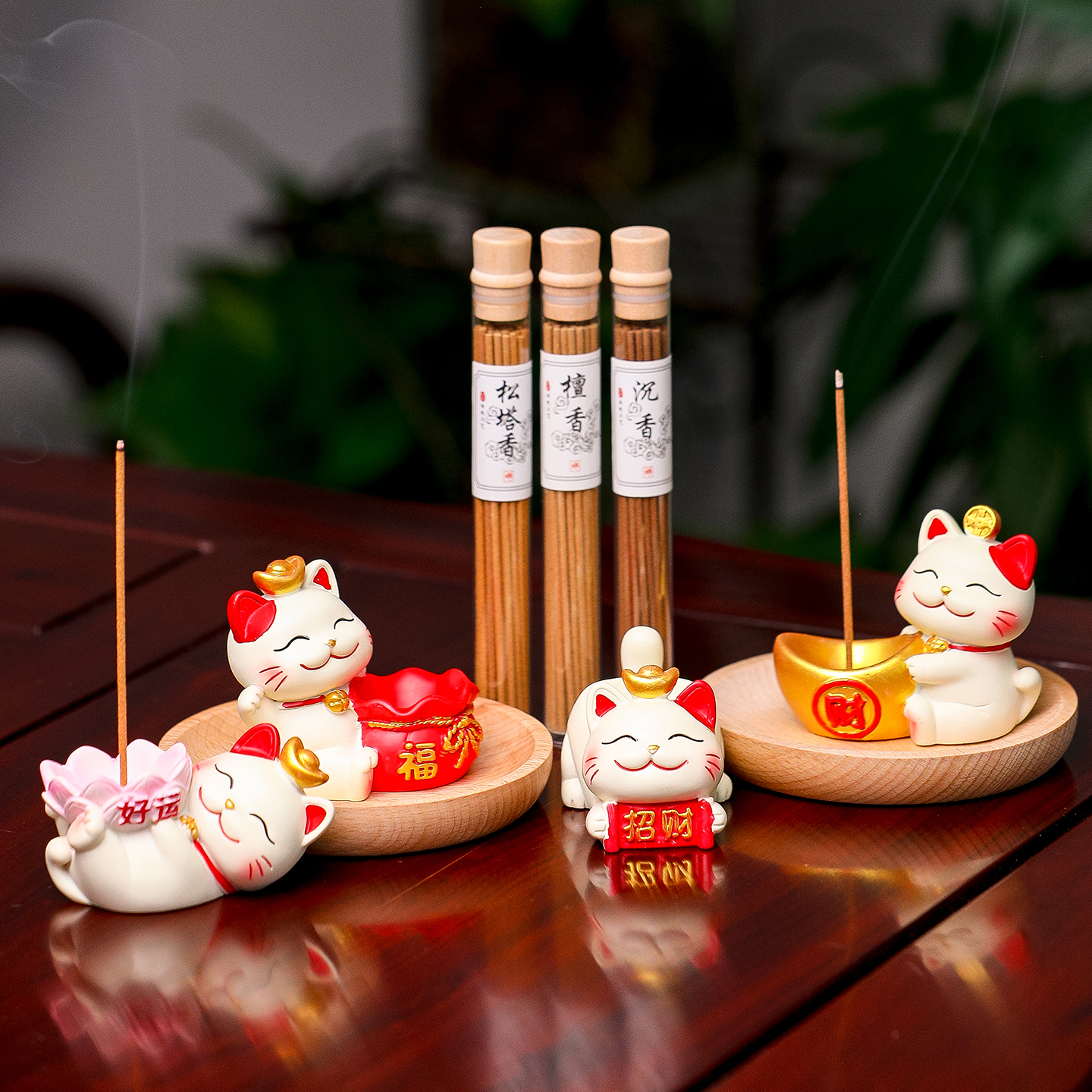 卡通招财猫线香香插可爱茶宠摆件