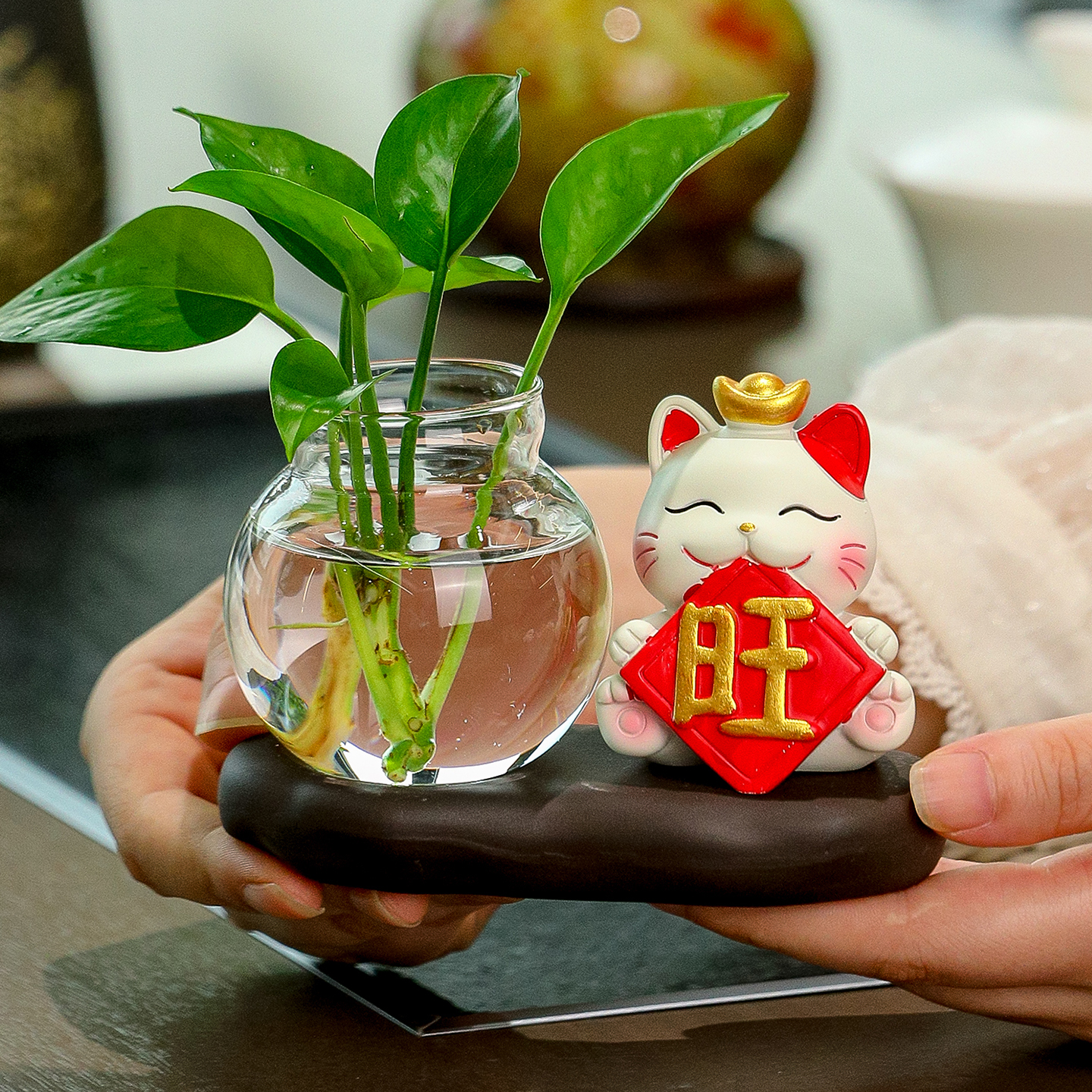 恺帅国潮福旺招财猫花瓶桌面摆件