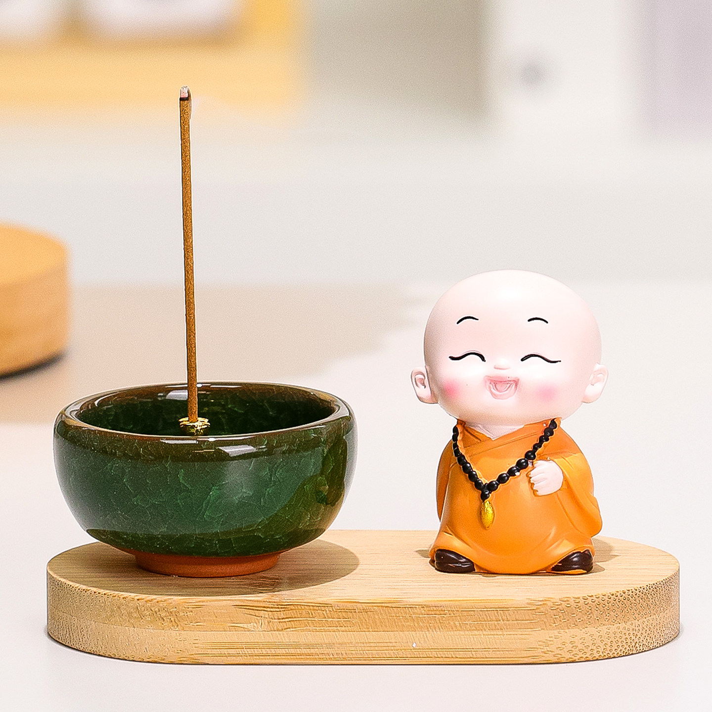 慧圆和尚木底香炉摆件桌面装饰品