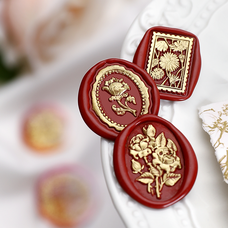 穗迪思5月火漆铜头上新火漆印章礼物装饰包装信封盖印植物花卉系列火漆蜡铃兰雏菊栀子花浮雕异形多层铜头