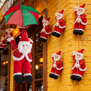 圣诞节装饰品主题场景布置酒吧店铺圣诞老人爬绳爬梯降落伞吊挂饰