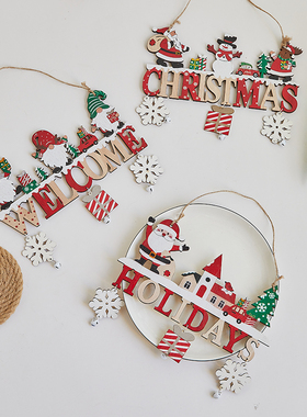 新款圣诞节christmas木质英文字母牌挂饰创意橱窗门墙圣诞树挂饰