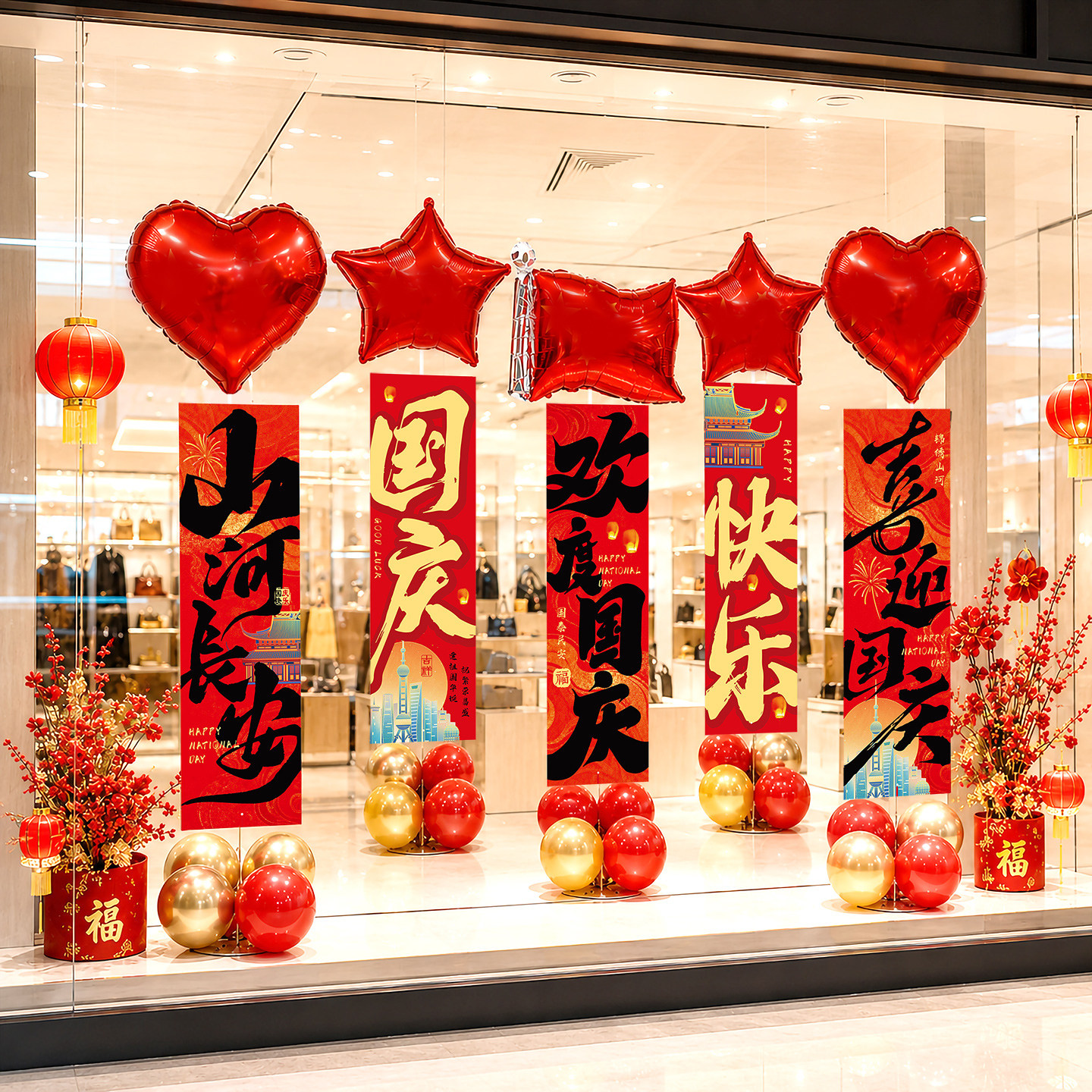 中秋节立柱条幅气球装饰图片